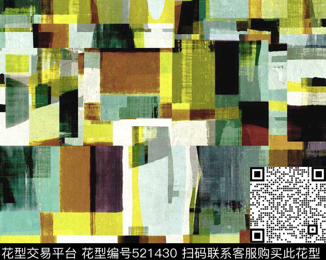 油画几何纹理 - 521430 - 油画 色块 空间 - 数码印花花型 － 女装花型设计 － 瓦栏