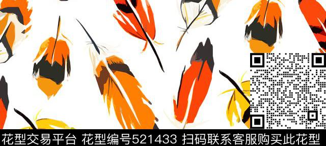 轻盈羽毛 - 521433 - 清新 涂鸦 羽毛 - 传统印花花型 － 女装花型设计 － 瓦栏