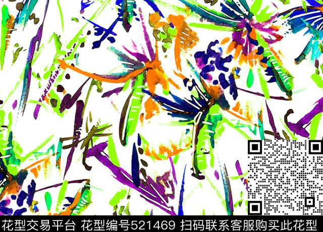 烟花绽放 - 521469 - 抽象 色彩 手绘 - 数码印花花型 － 女装花型设计 － 瓦栏