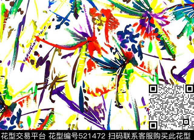 烟花绽放 - 521472 - 抽象 色彩 手绘 - 数码印花花型 － 女装花型设计 － 瓦栏