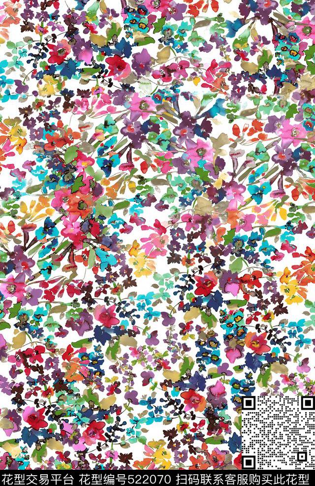 小花 - 522070 - 现代 花卉 时尚 - 数码印花花型 － 女装花型设计 － 瓦栏
