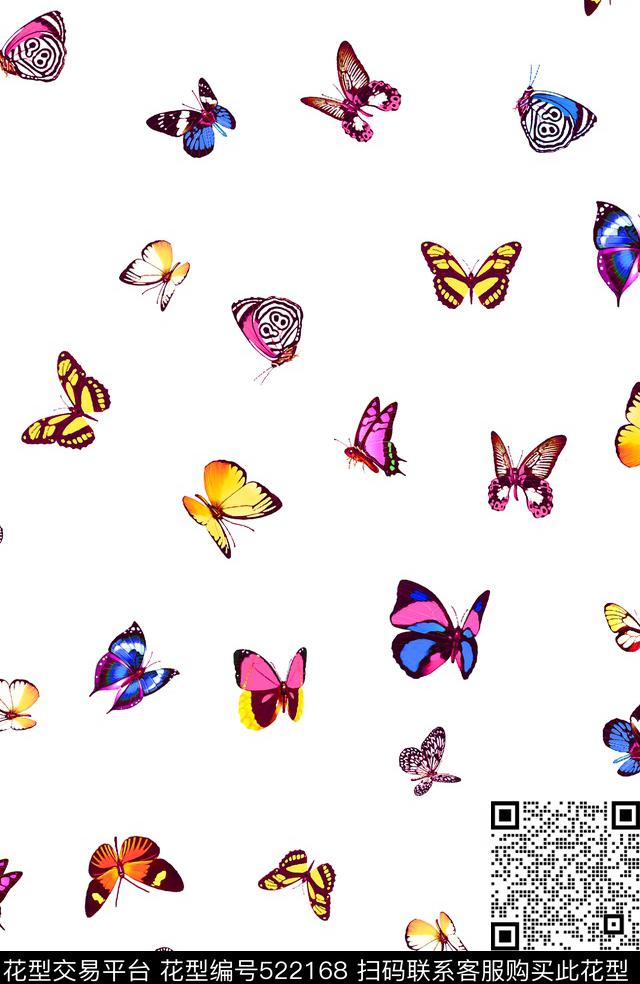 蝴蝶 - 522168 - 女装 漂亮的蝴蝶 花型 - 数码印花花型 － 女装花型设计 － 瓦栏