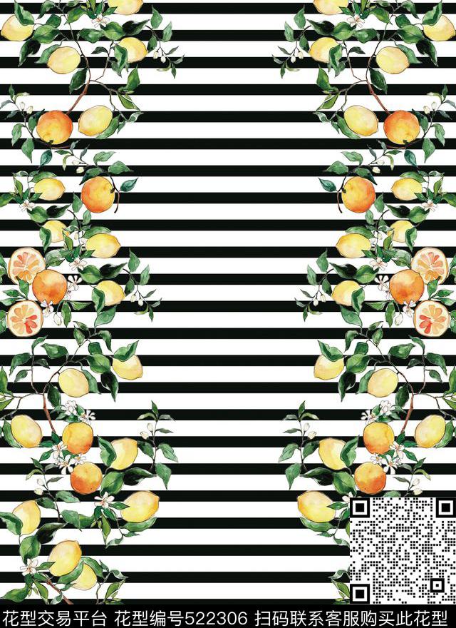 原创时尚大牌水果 几何 条纹花型 - 522306 - 原创 植物 时尚 - 数码印花花型 － 女装花型设计 － 瓦栏