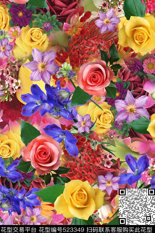 写实 花卉 组合 - 523349 - 写实 花卉 组合 花卉 - 数码印花花型 － 女装花型设计 － 瓦栏