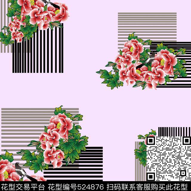 时尚潮流花卉二方连续 - 524876 - 潮流 二方连续 花卉 - 传统印花花型 － 女装花型设计 － 瓦栏