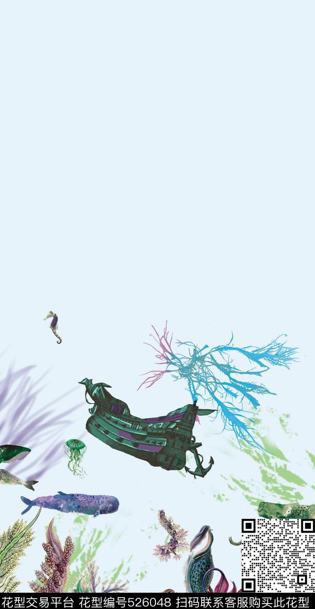 原创时尚大牌海底动物世界定位花型 - 526048 - 原创 时尚 动物 - 数码印花花型 － 女装花型设计 － 瓦栏