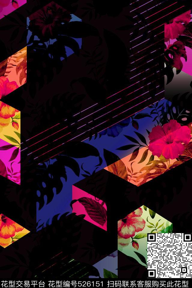 3D立体色块花纹 - 526151 - 抽象花纹 色块、花卉 数码印花 - 数码印花花型 － 女装花型设计 － 瓦栏