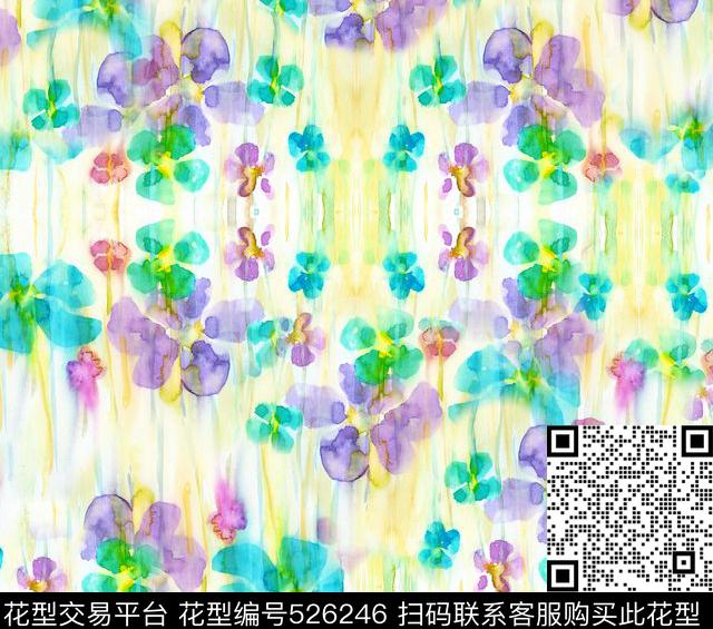 流行 时尚 水彩 花卉 - 526246 - 潮流 时尚 花卉 - 数码印花花型 － 女装花型设计 － 瓦栏
