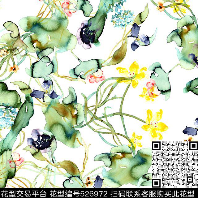 水墨晕染花朵 - 526972 - 彩绘花卉 花朵 水墨花朵 - 数码印花花型 － 女装花型设计 － 瓦栏