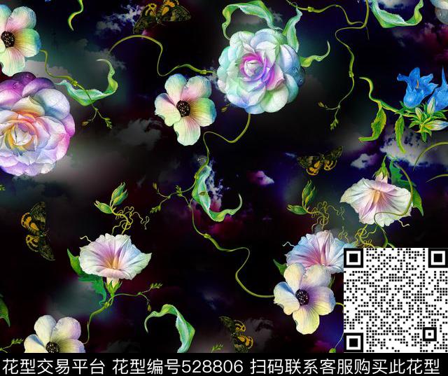 油画风花卉与星空 - 528806 - 油画风 抽象 时尚数码 - 数码印花花型 － 女装花型设计 － 瓦栏