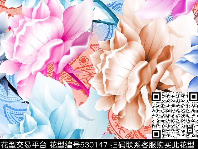 立体 花卉 - 530147 - 层次鲜明 抽象 花卉 - 数码印花花型 － 女装花型设计 － 瓦栏
