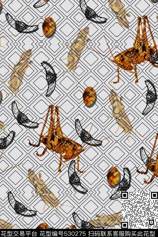 金属感昆虫几何珠宝图案1029 - 530275 - 昆虫 植物 男装 - 数码印花花型 － 女装花型设计 － 瓦栏