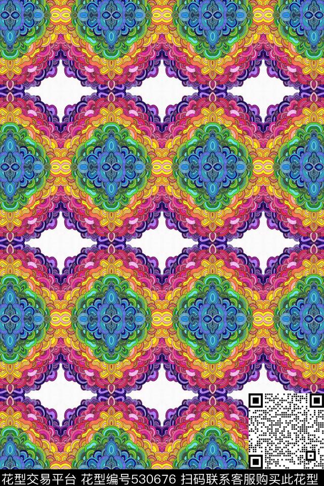 规律民族几何图案 - 530676 - 规律 民族 几何 - 数码印花花型 － 女装花型设计 － 瓦栏