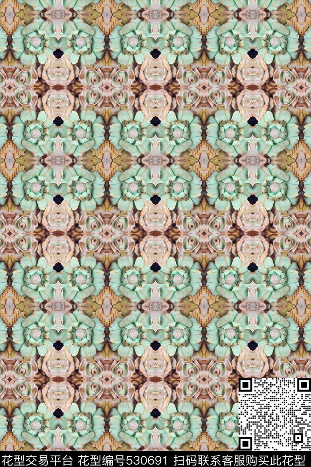 规律花卉民族几何图案 - 530691 - 规律 花卉 民族 - 数码印花花型 － 女装花型设计 － 瓦栏