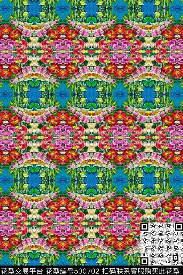 规律民族花卉油画纹理几何图案 - 530702 - 规律 民族 纹理 - 数码印花花型 － 女装花型设计 － 瓦栏