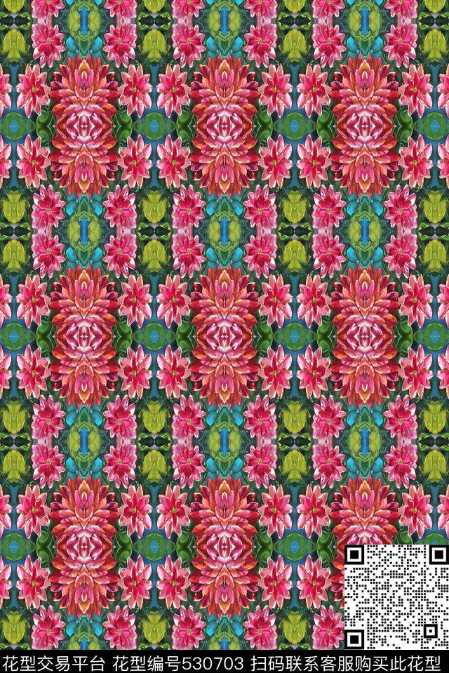规律民族花卉花朵图案 - 530703 - 规律 民族 花朵 - 数码印花花型 － 女装花型设计 － 瓦栏