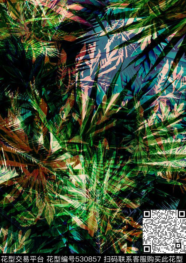 热带虹彩－4 - 530857 - 热带植物 树叶 自然 - 数码印花花型 － 女装花型设计 － 瓦栏