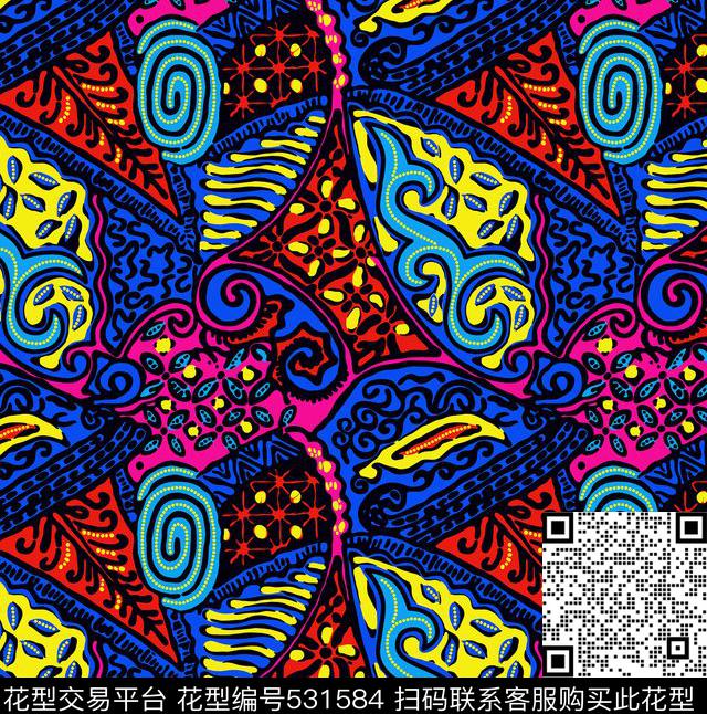 Ethnic design - 531584 - design textiles printing - 传统印花花型 － 床品花型设计 － 瓦栏