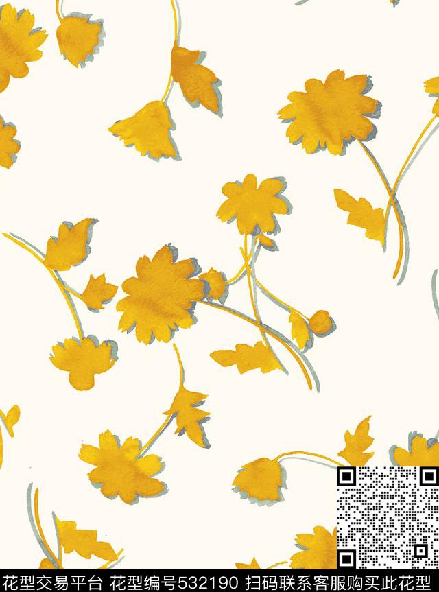 小野菊 - 532190 - 小野菊 野菊花 菊花 - 传统印花花型 － 女装花型设计 － 瓦栏