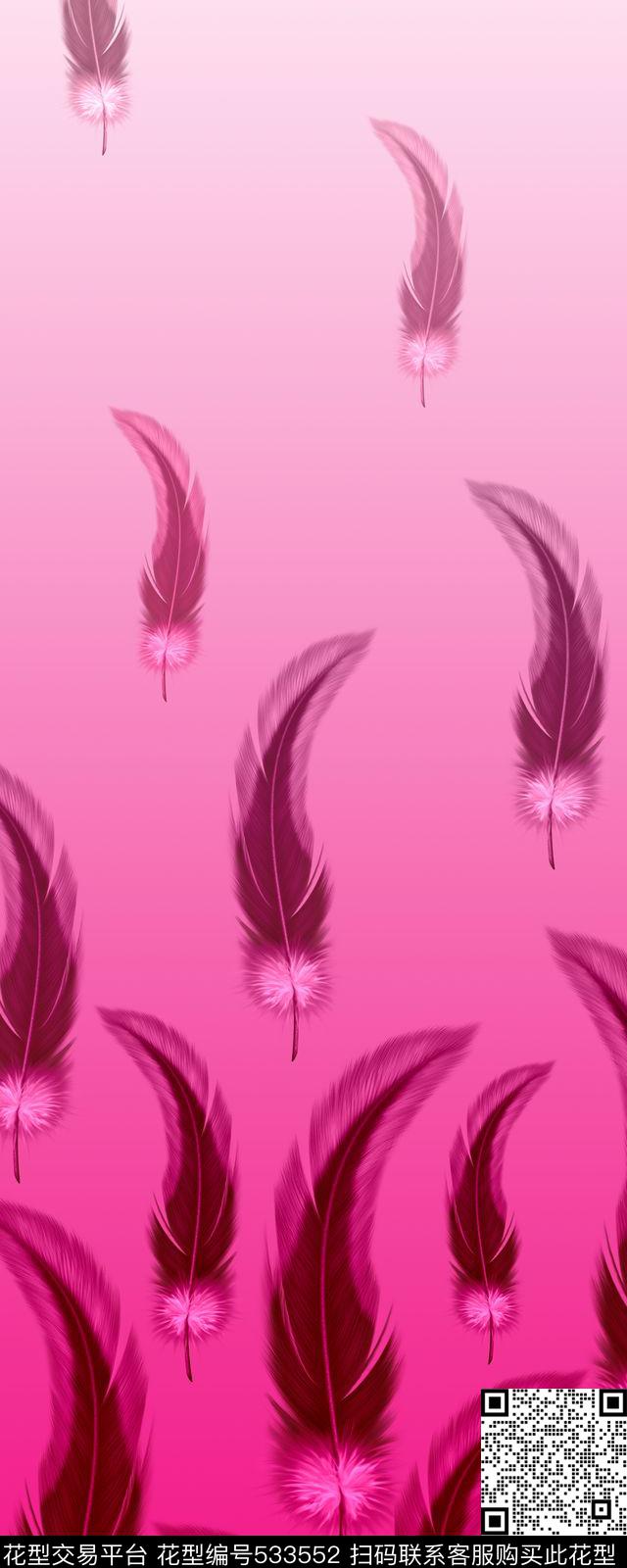 羽毛定位花型 - 533552 - 时尚 羽毛 定位 - 数码印花花型 － 女装花型设计 － 瓦栏