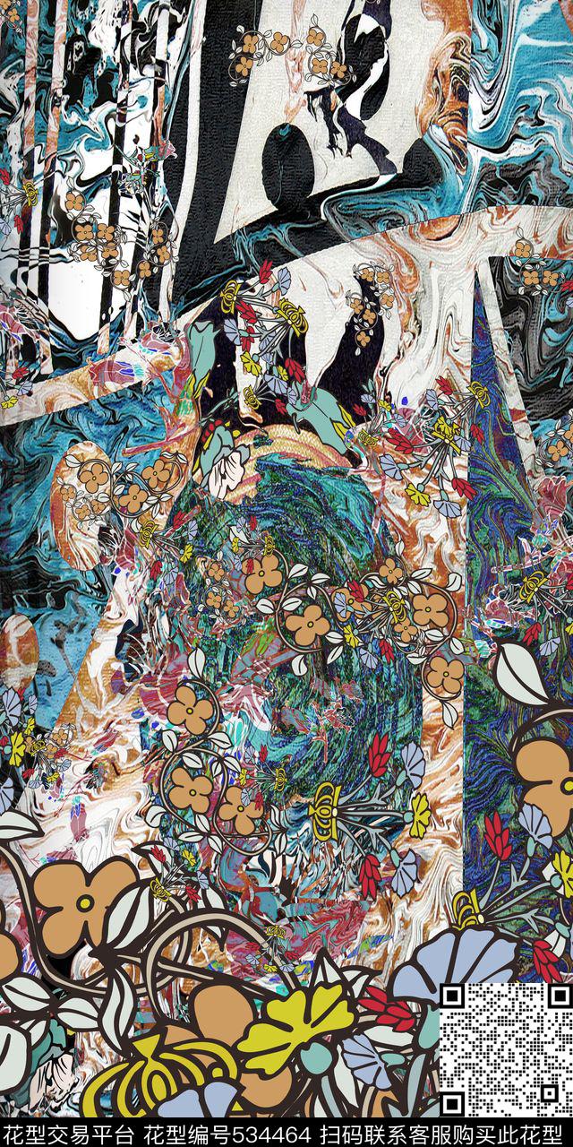 抽象民族风复古时尚几何花卉 - 534464 - 抽象几何 复古时尚 衬衣连衣裙 - 数码印花花型 － 女装花型设计 － 瓦栏