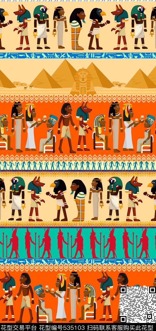 流行时尚民族风古埃及花型 - 535103 - 流行时尚 埃及 法老 - 传统印花花型 － 女装花型设计 － 瓦栏