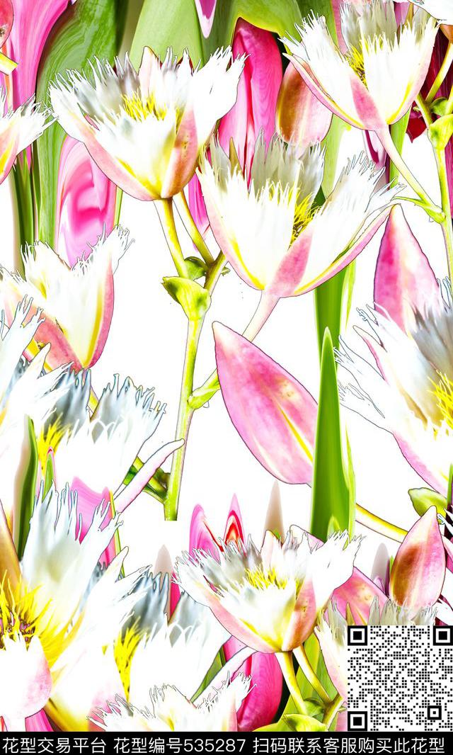活力暖色调花卉裙装裤装印花 - 535287 - 时尚自然风 花卉 水彩花卉 - 数码印花花型 － 女装花型设计 － 瓦栏