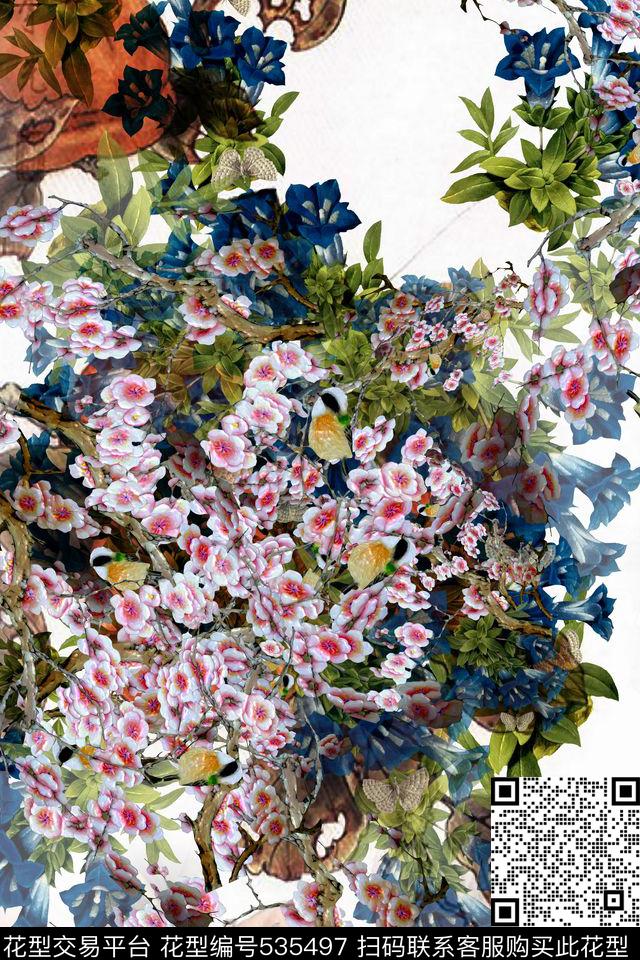 意境抽象宵花卉 - 535497 - 定位花 花卉 意境抽象风 - 数码印花花型 － 女装花型设计 － 瓦栏