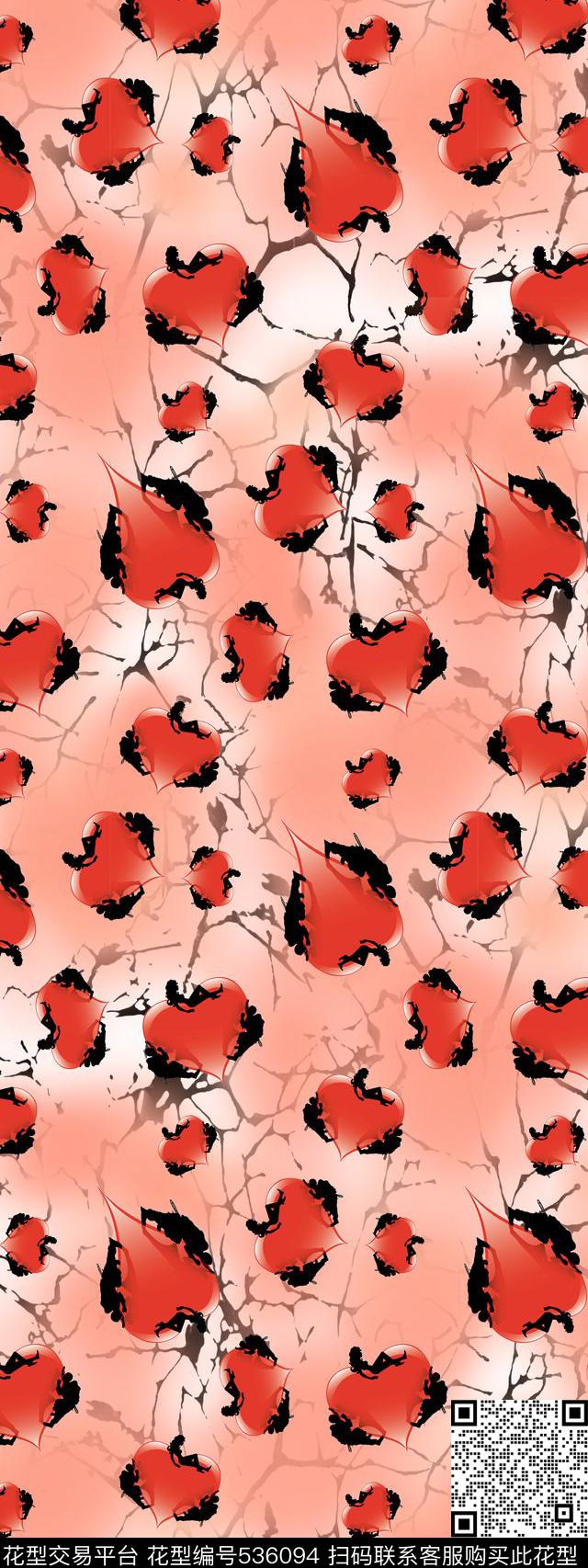 红心  抽象 几何  - 536094 - 红心  抽象 几何 - 数码印花花型 － 女装花型设计 － 瓦栏