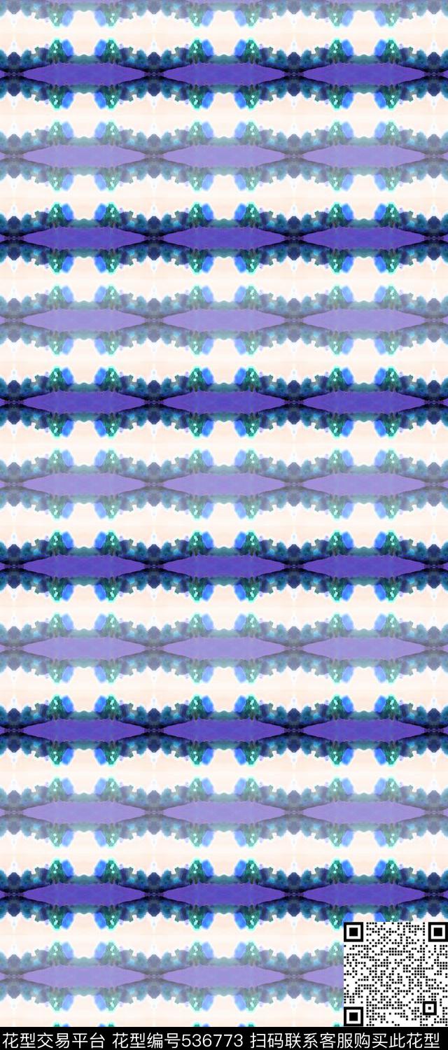 抽象水墨优雅花纹 - 536773 - 抽象 大牌 水墨 - 传统印花花型 － 女装花型设计 － 瓦栏