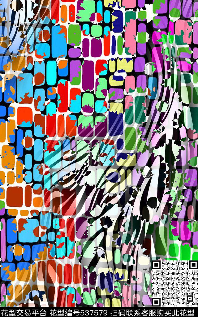 抽象几何大气女装 - 537579 - 方格 抽象 动感大气 - 数码印花花型 － 女装花型设计 － 瓦栏
