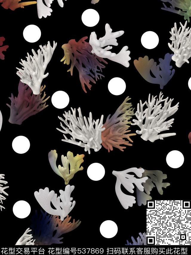 潮流时尚 珊瑚 波点 组合 服装 家纺 丝巾 花型 - 537869 - 波点 潮流时尚 服装 - 数码印花花型 － 男装花型设计 － 瓦栏
