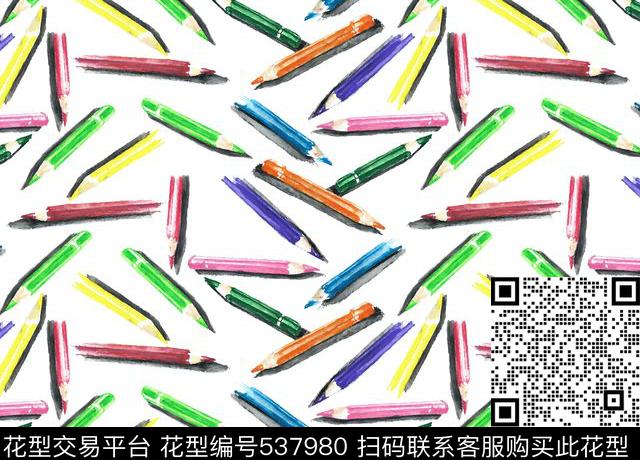 彩色铅笔 - 537980 - 写意 铅笔 手绘 - 数码印花花型 － 女装花型设计 － 瓦栏