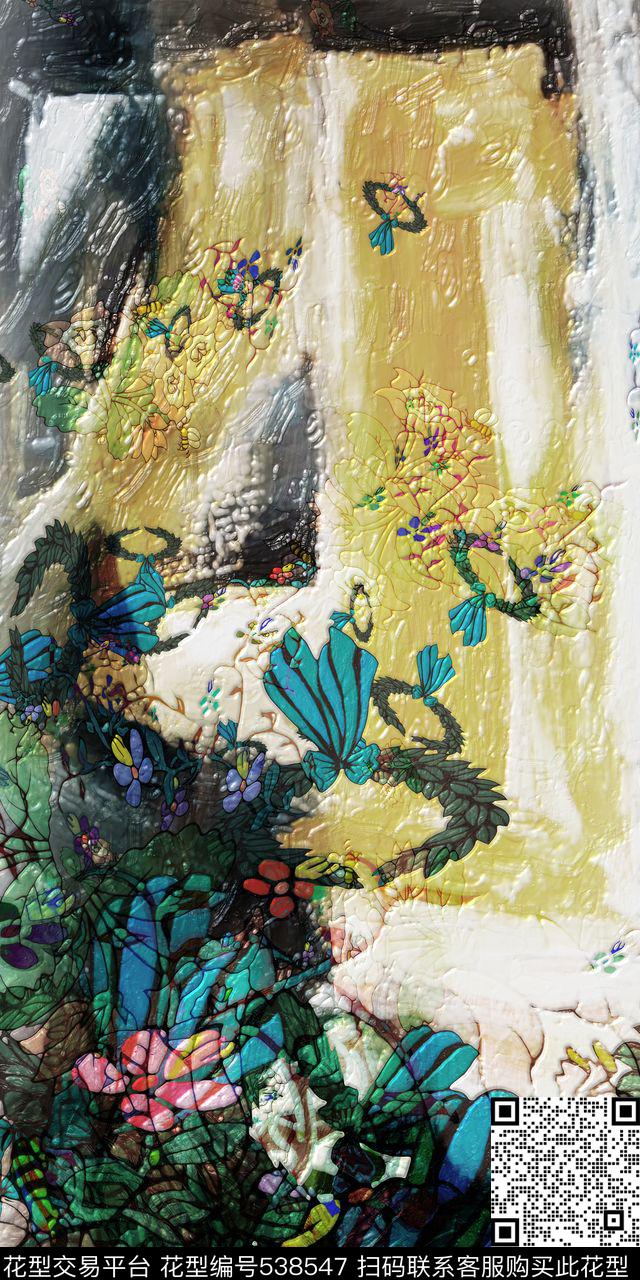 民族风抽象风景女装丝巾长巾定位花 - 538547 - 民族风 抽象 风景 - 数码印花花型 － 女装花型设计 － 瓦栏