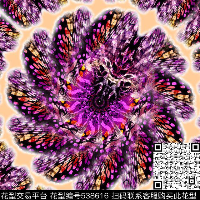 丝巾方形图 - 538616 - 抽象 动物 花 - 数码印花花型 － 方巾花型设计 － 瓦栏
