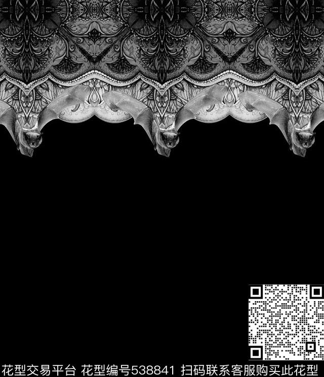 抽象宫廷纹理蝙蝠位位图案 - 538841 - 抽象 宫廷纹理 蝙蝠 - 数码印花花型 － 男装花型设计 － 瓦栏