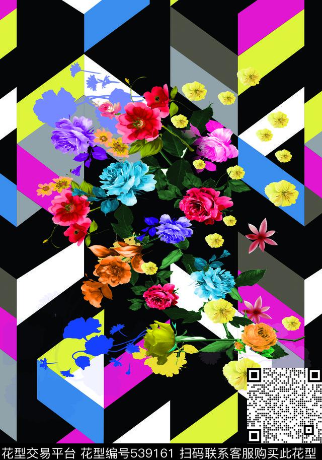  潮流 高端女装，方格　 鲜花结合　 - 539161 - 中国风 几何 方格 - 数码印花花型 － 女装花型设计 － 瓦栏