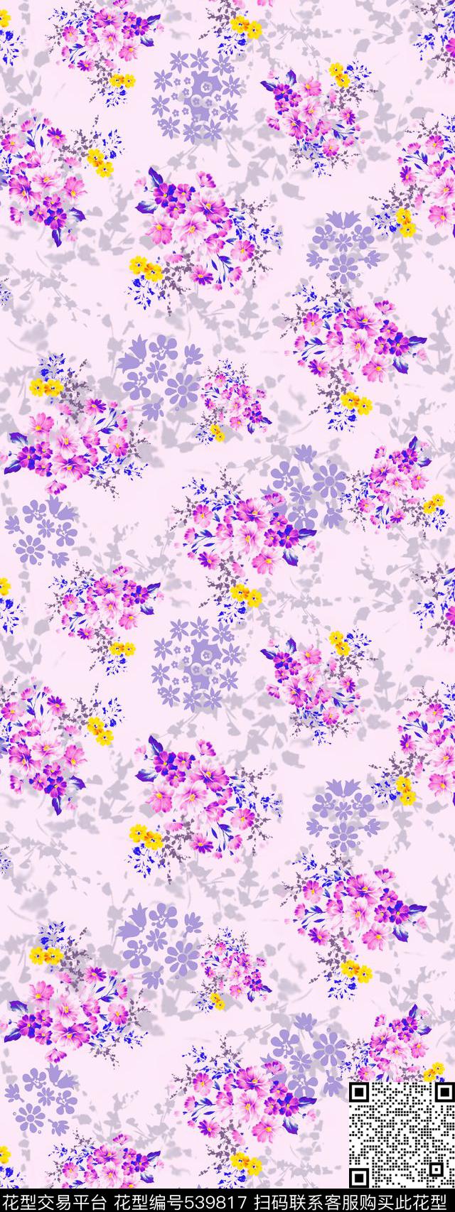 花 卉  花丛  块面 - 539817 - 花 卉  花丛  块面 - 传统印花花型 － 女装花型设计 － 瓦栏