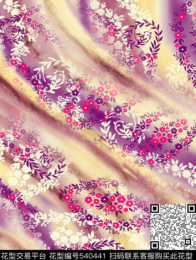 云彩抽象斜纹 - 540441 - 抽象 大波斜纹 数码花型 - 传统印花花型 － 女装花型设计 － 瓦栏