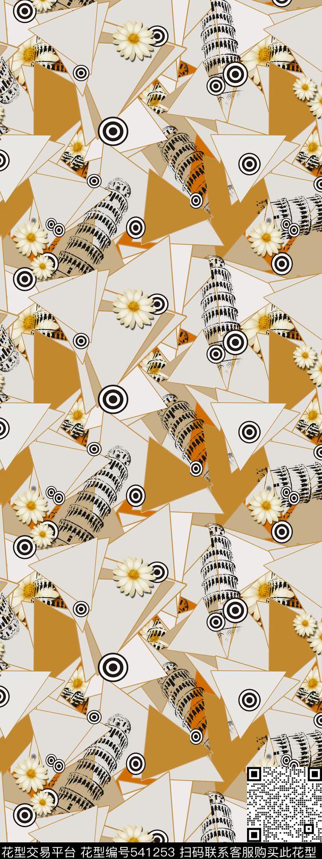 几何 抽象 块面 斜塔 - 541253 - 几何 抽象 块面 斜塔 - 传统印花花型 － 女装花型设计 － 瓦栏