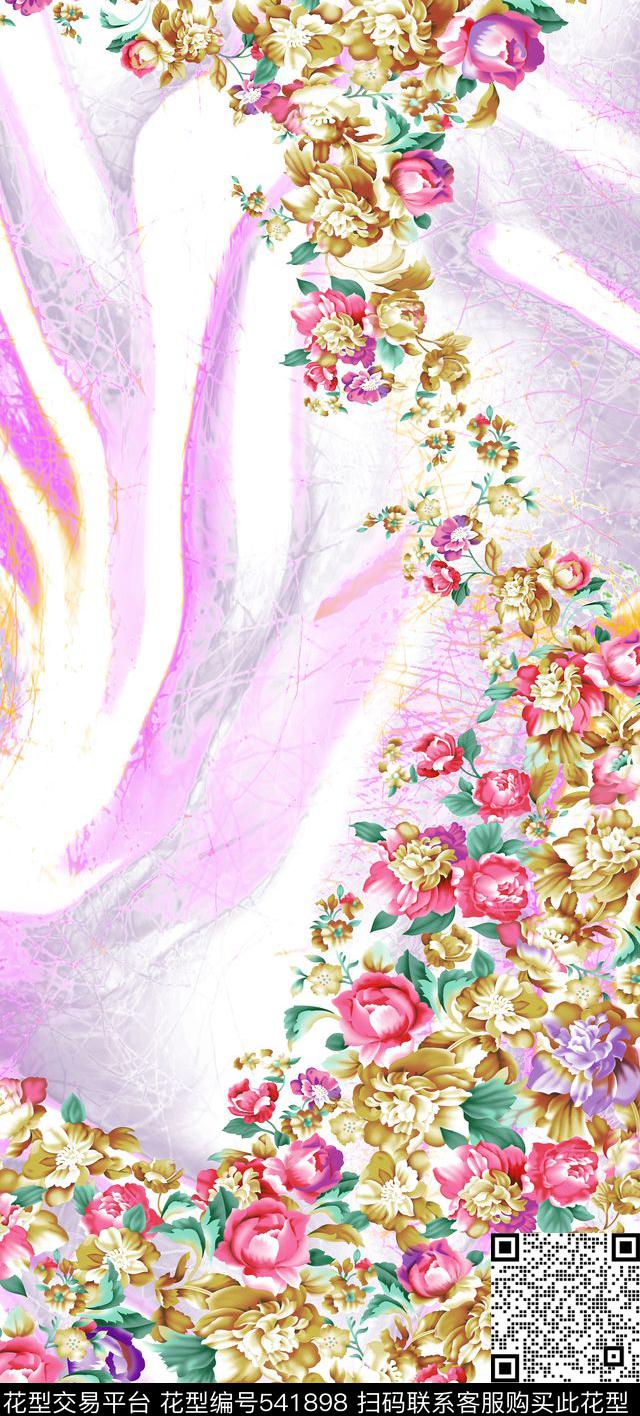 花卉 - 541898 - 花卉 现代 组合 - 数码印花花型 － 女装花型设计 － 瓦栏