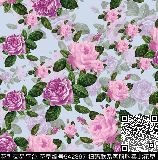 原创大牌 花卉肌理花型 - 542367 - 原创 浪漫 花卉 - 数码印花花型 － 女装花型设计 － 瓦栏