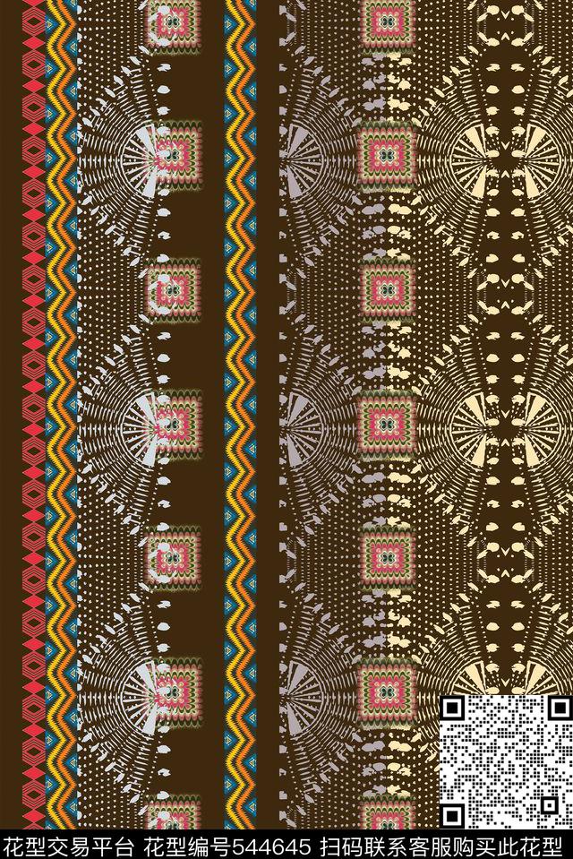 复古民族风系列之几何拼接 - 544645 - 民族风 几何 - 传统印花花型 － 女装花型设计 － 瓦栏