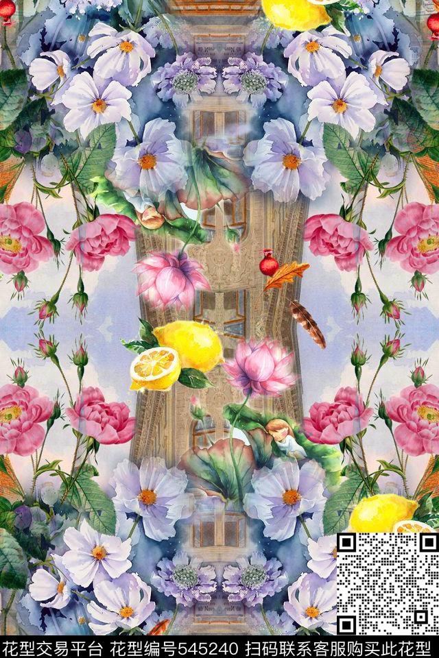 大牌欧美范儿 - 545240 - 欧美 花卉 柠檬 - 数码印花花型 － 女装花型设计 － 瓦栏