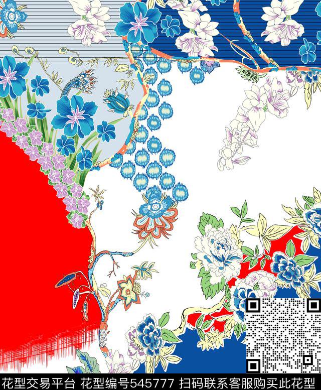 最新流行原创复古中国风手绘画 - 545777 - 复古 传统实色 流行 - 传统印花花型 － 女装花型设计 － 瓦栏