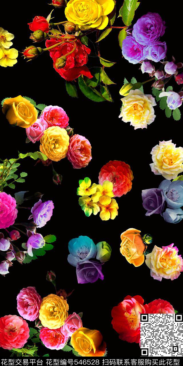 flowers - 546528 - design textiles printing - 数码印花花型 － 床品花型设计 － 瓦栏