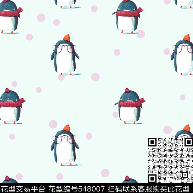 小企鹅童装波点花型 - 548007 - 卡通 波点 时尚流行 - 传统印花花型 － 童装花型设计 － 瓦栏
