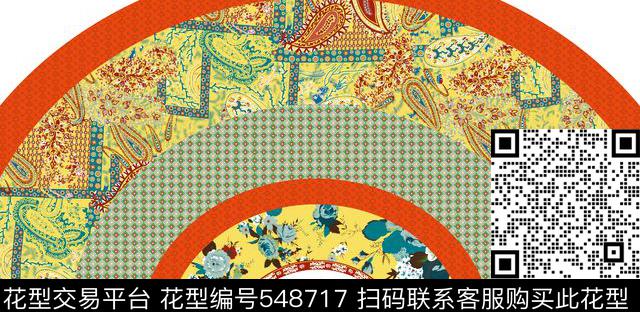 名族风腰果扇型花 - 548717 - 名族风 扇型花 丝绸花卉 - 传统印花花型 － 女装花型设计 － 瓦栏
