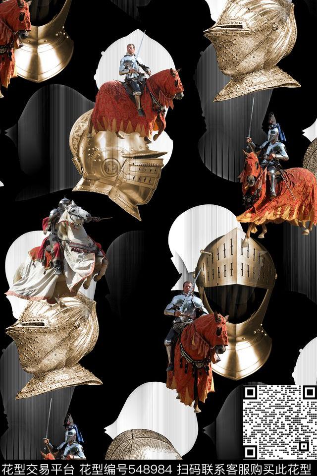 时尚大牌盔甲骑士印花花型（DF0388） - 548984 - 盔甲 骑士 欧式 - 数码印花花型 － 男装花型设计 － 瓦栏
