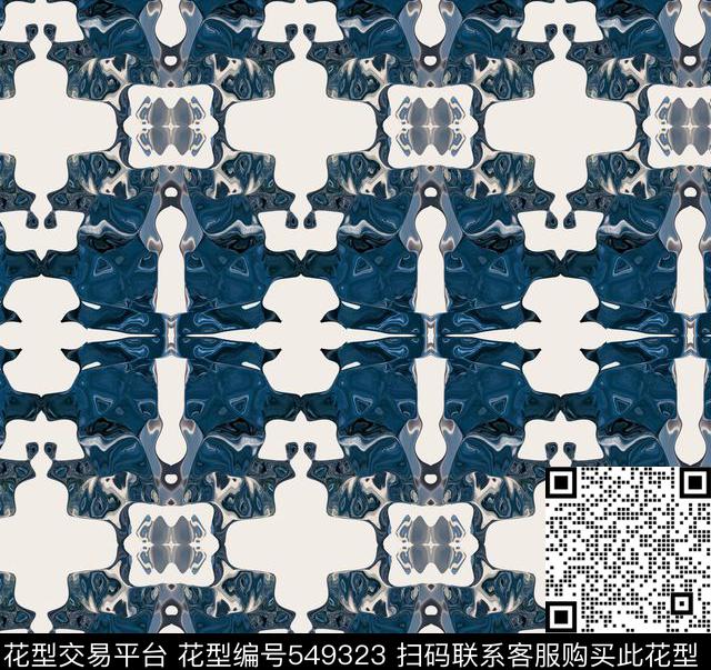暗涌纹样 - 549323 - 新宫廷复古 水波 - 数码印花花型 － 女装花型设计 － 瓦栏